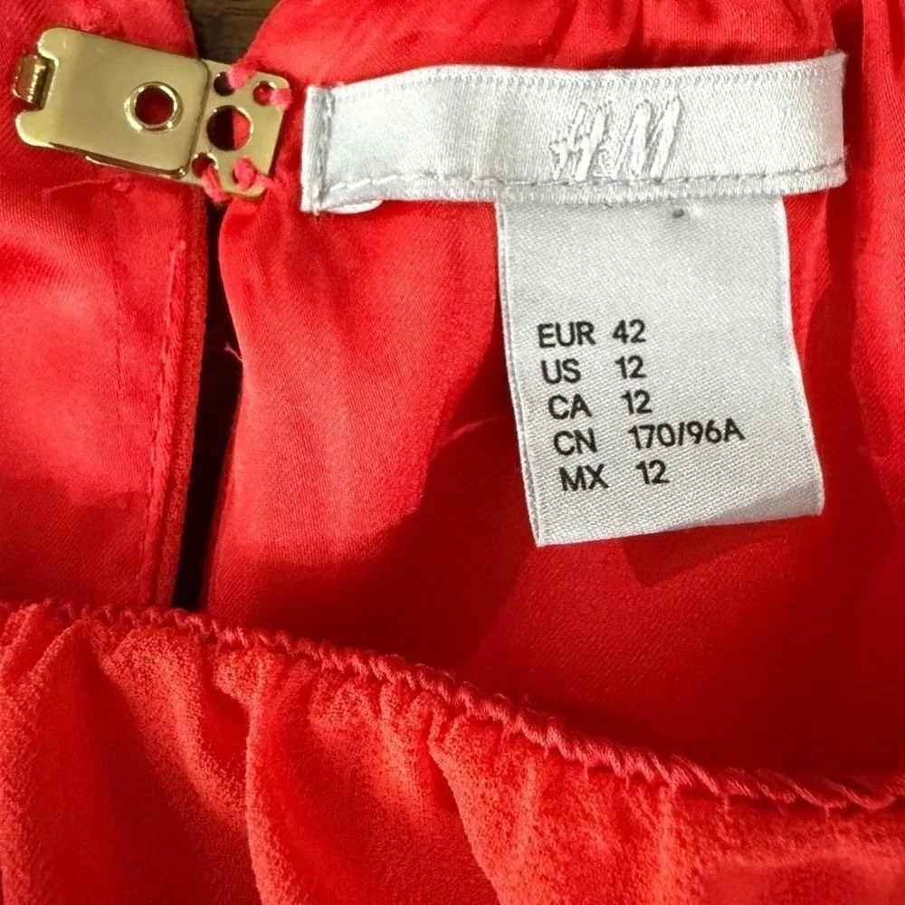 H&M Womens Mini Dress S Orange Sleeveless Pleated Ruffle Chiffon Party